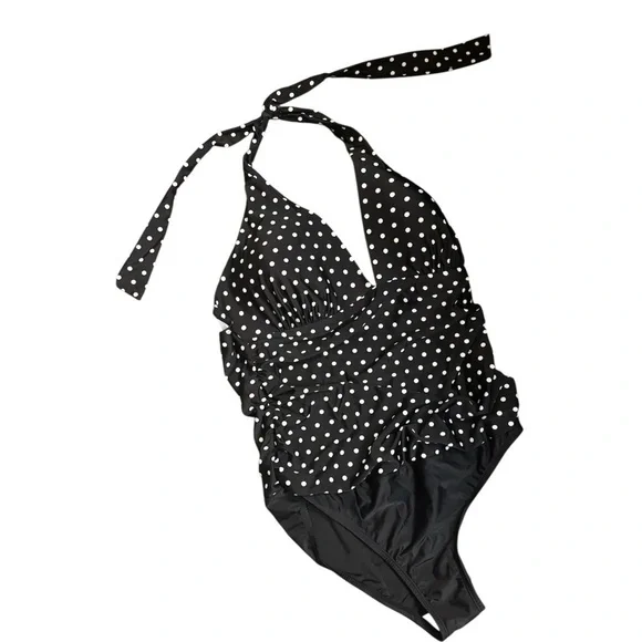 2 BAMBOO Ladies' Swimsuit Black & White Polka Dot Size XXL 14-16 Tummy Control - Picture 6 of 15